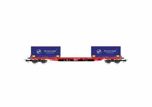 Rivarossi HR6558 D-DB 4-achsiger Containertragwagen Rglns rot mit 2x 20 coil container Rheinkraft Ep.VI